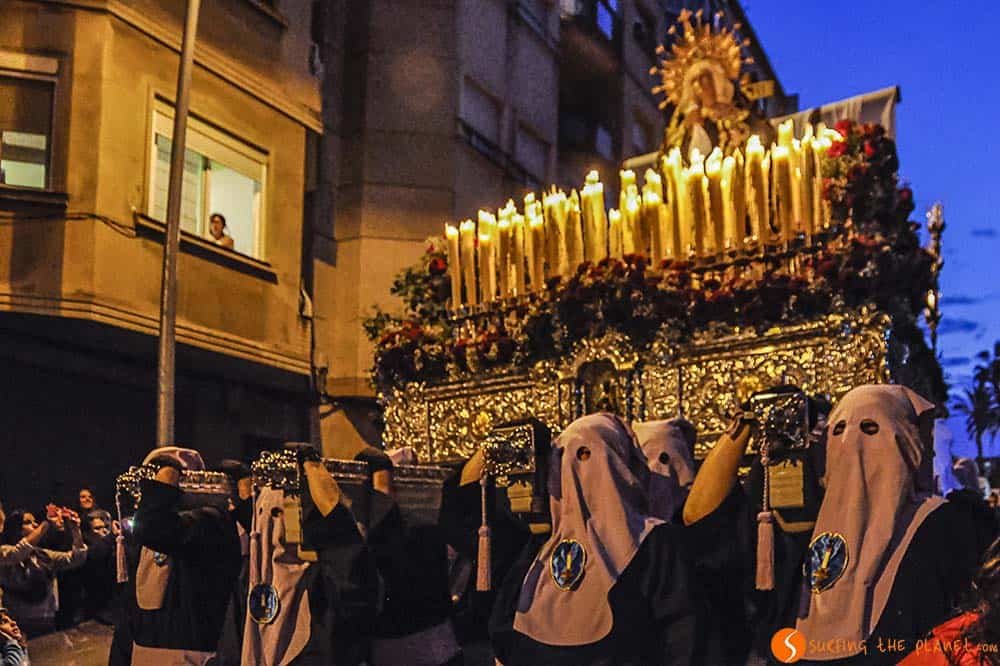 Hooded men marching in Easter Procession, Hospitalet de Llobregat, Barcelona