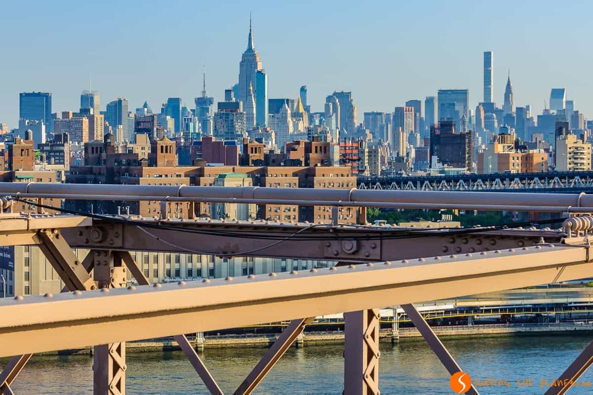 Vista skyline desde Puente Brooklyn, Nueva York